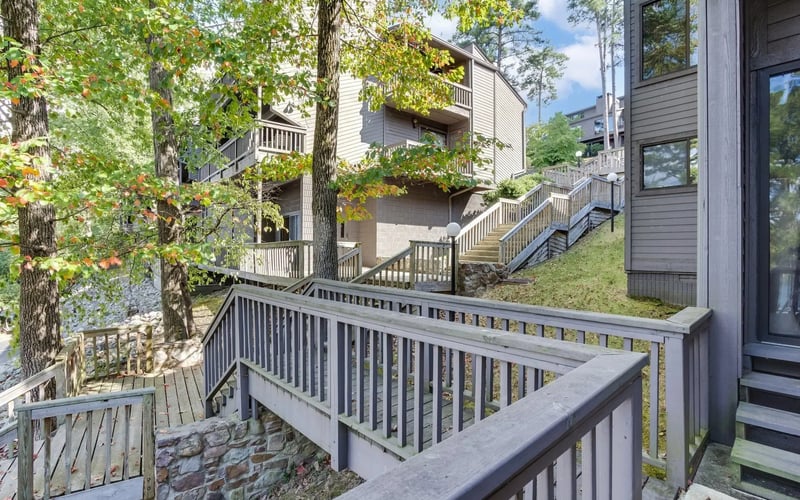 Wooded deck and stairway exterior