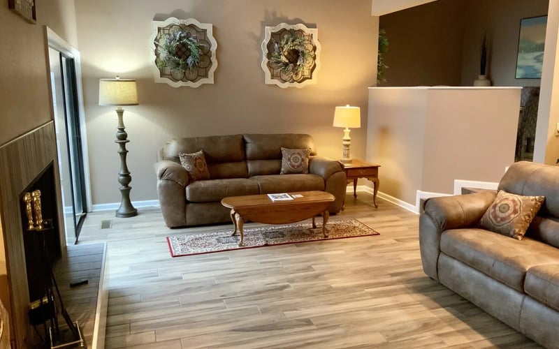 Living room alternate angle with fireplace