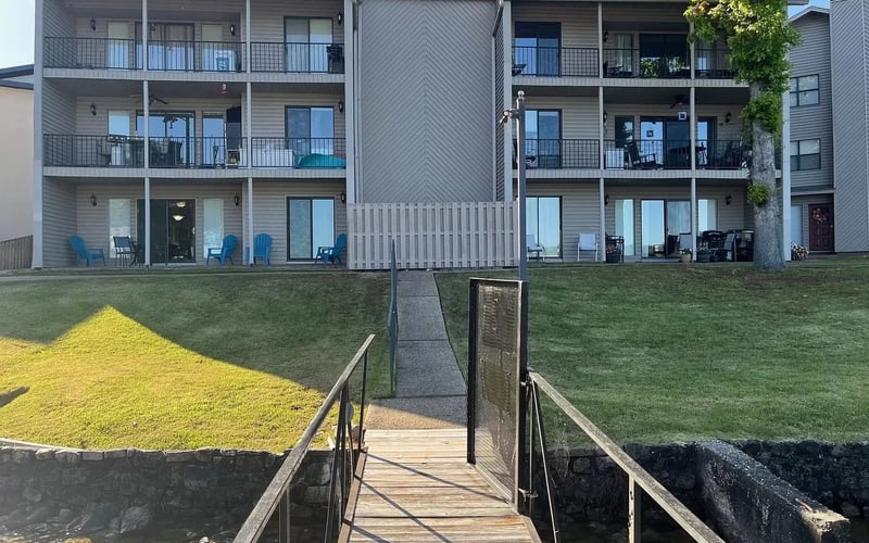Building rear from dock walkway