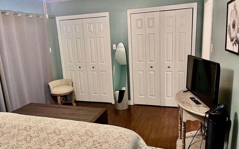 Master bedroom with double closets and TV