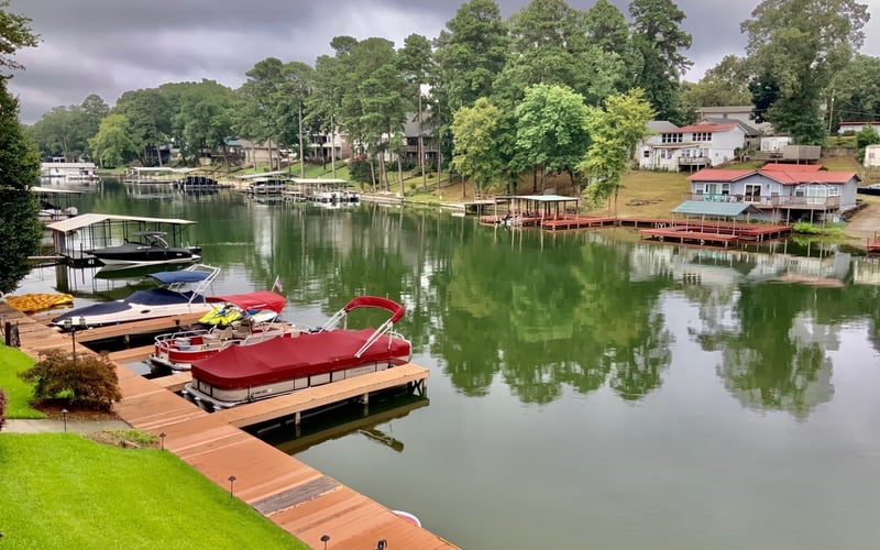Boardwalk and boat docks along Lake Hamilton
