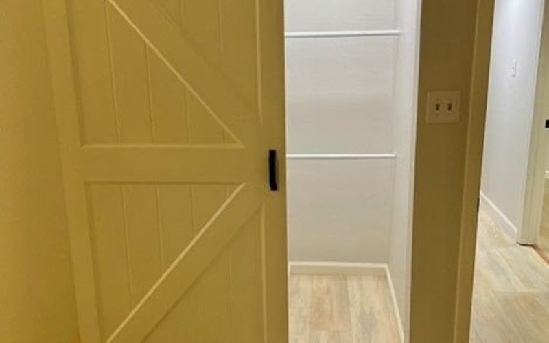 Barn door with hardwood floors