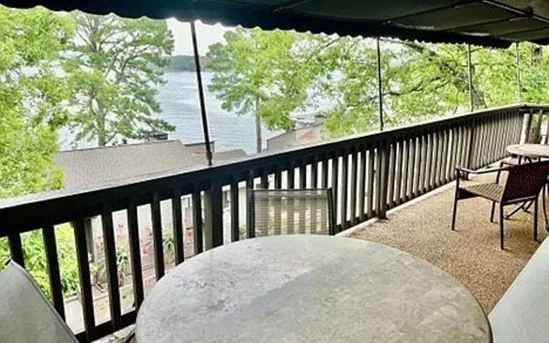 Covered deck with lake view